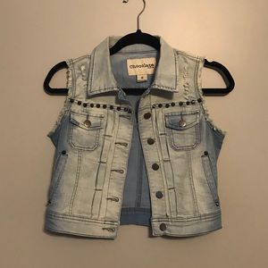 Denim Jacket with Cutoff Sleeves